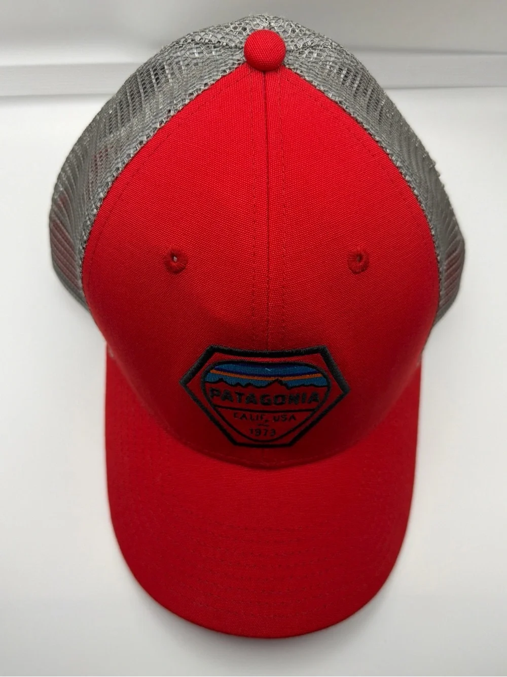 Patagonia Red Front with Gray Mesh Patch Trucker Hat